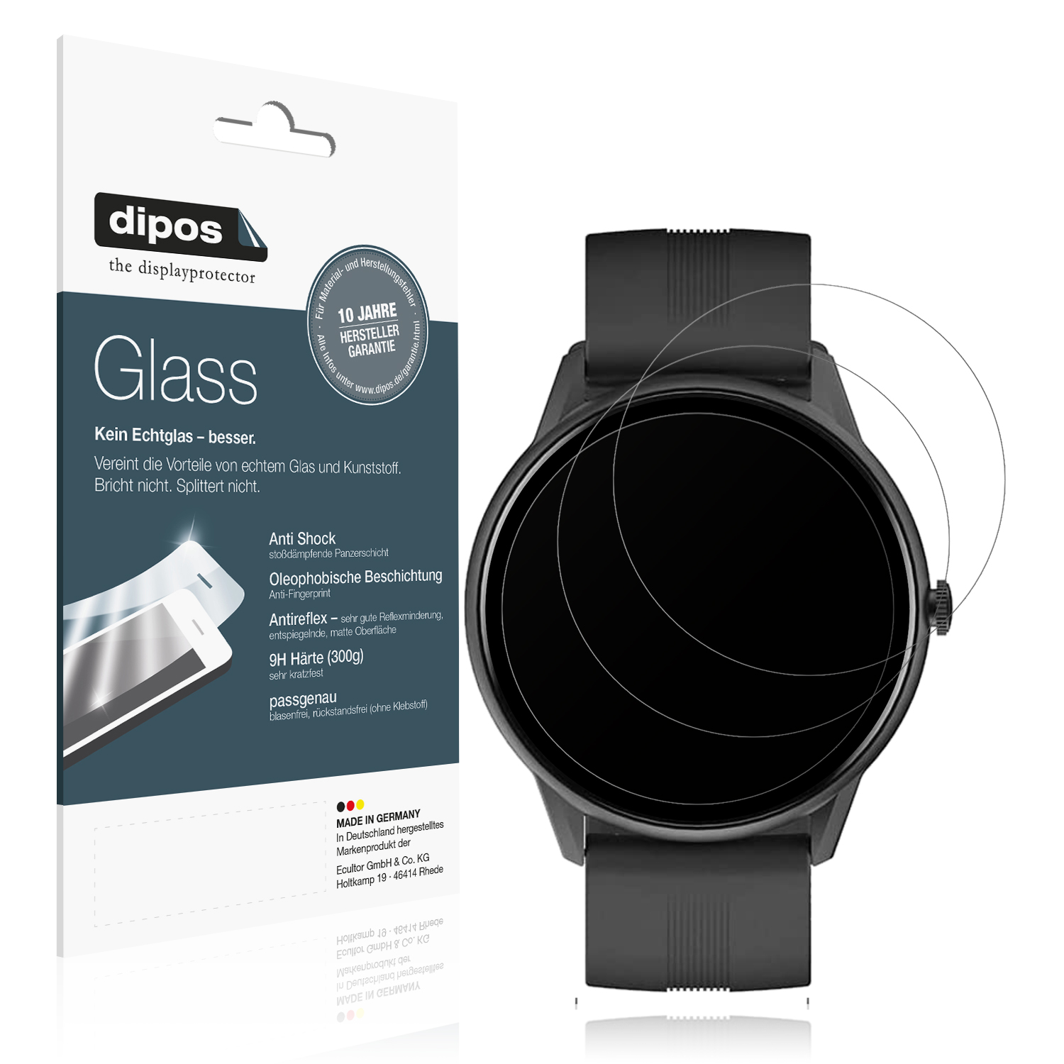 Dipos 2X Pellicola Protettiva Per Lytimes 1,3 Pollici Smartwatch – Cristallo Trasparente, Anti Graffio, Made In Germany - 2