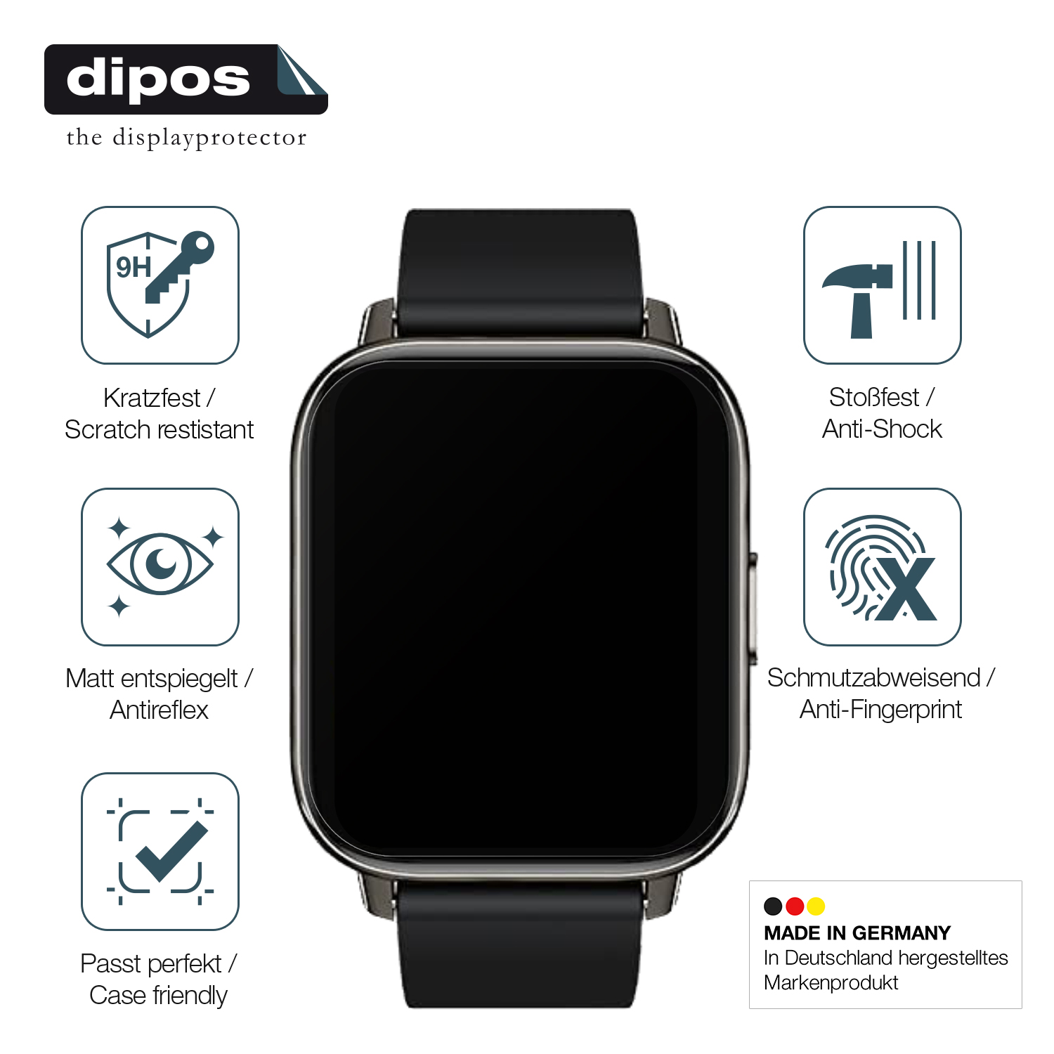 2x Schutzfolie für Rinsmola 1,69 Zoll Smartwatch matt - Anti-Shock 9H Folie - Zdjęcie 7 z 9