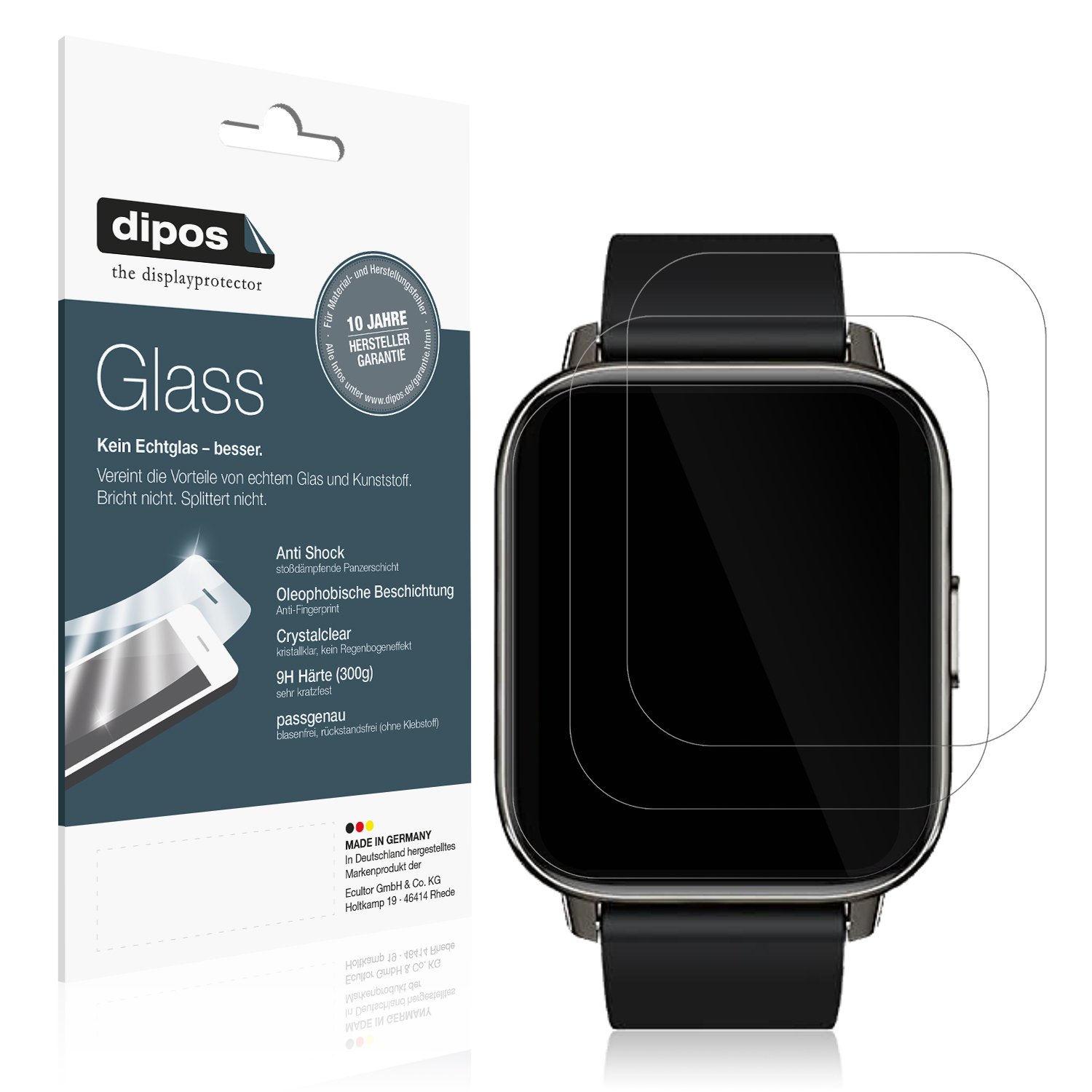 2x Schutzfolie für Rinsmola  1,69 Zoll Smartwatch - Anti-Shock 9H Folie dipos