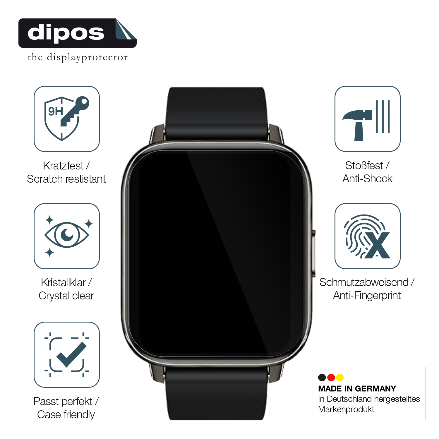 2x Schutzfolie für Rinsmola 1,69 Zoll Smartwatch - Anti-Shock 9H Folie dipos - Zdjęcie 7 z 9