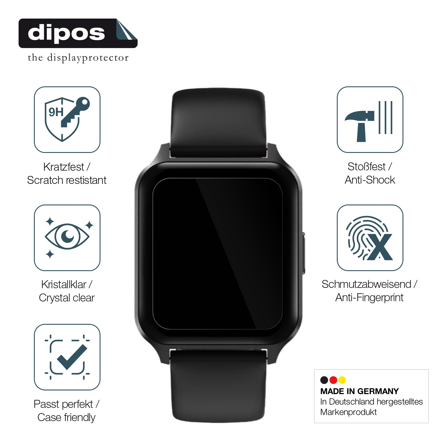 Pellicola Protettiva Dipos Per Touchelex Smartwatch 1,52 Pollici - 2 Pezzi - Cristallo - Made In Germany