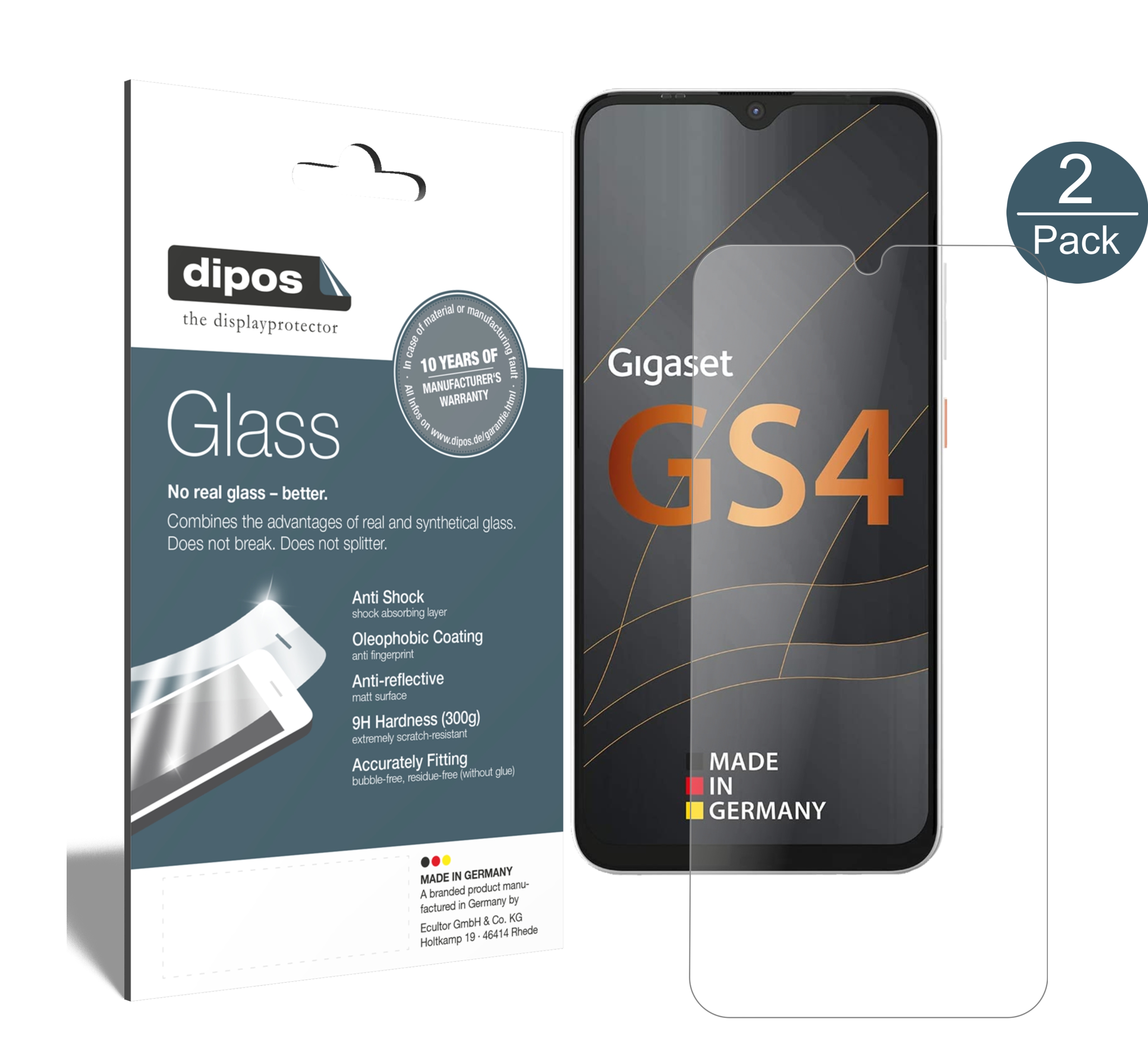 Dipos 2x Pellicola Protettiva Opaca Per Gigaset GS4 | Vetro Flessibile 9H Anti-Graffio Anti-Riflesso